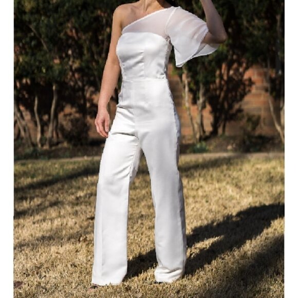 Shell N One Shoulder Wide Leg Jumpsuit White XSP Evening Party Cocktail Wedding - Picture 1 of 5